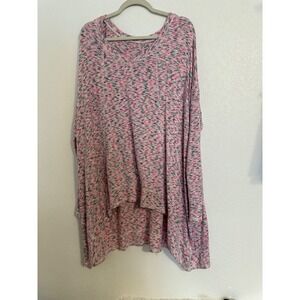 LIVI Womens Plus Size Top 22/24 Pink Gray Hi-Lo Long Sleeve‎ V-Neck Tunic